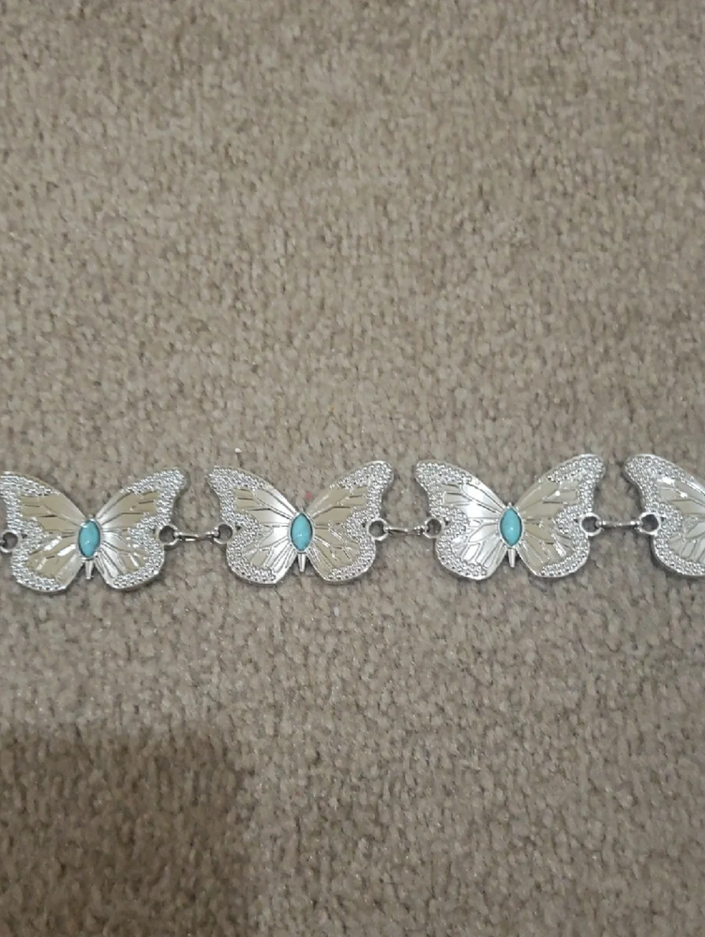 Silver Floral Link Belt with Turquoise Accents